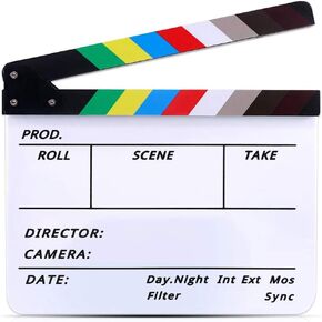Movie Film Video Clapboard Director's Cut Action Scene Clapper Board,Movie Theme Party Decorations - Black/Colorful, 11.8x10.6 inches (Wood Style)