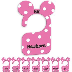 Girl Baby Closet Dividers for Nursery Closet Organizer, Newborn to 24 Months Size Clothes, Cute Pink Hangers with Size Dividers, Double Sided