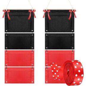 2 Pcs Fish Extender Cruise Hanging Organizer with 4 Pockets and 1 Pcs 5 Yard Red Polka Dot Ribbon Wall Hanging Storage Hanging Bag for Fish Extender Cruise Gifts Cabin Door Closet Travel