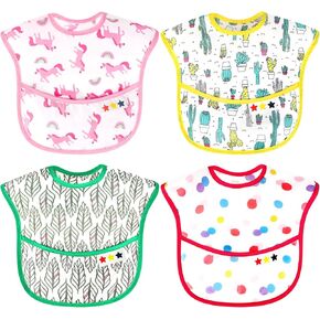 Accmor 4 Pack Baby Bibs, Waterproof Sleeved Bibs for Eating Feeding, Toddler Baby Girls Boys Smock Bibs