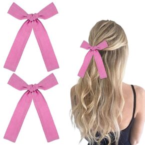 2 Pcs Litght Blue Bow for Hair, Cotton Linen Hair Bows Alligator Clips for Toddler Teen Baby Girls Kids Women, Long Ponytail Bow-Knot Clips for School Girl Birthday Party Dress Decor Valentines Gifts