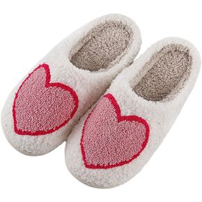 Valentine's Day Slippers Fuzzy Love Heart Slippers for Womens Mens Winter Plush Warm Cozy House Slippers