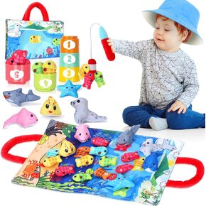 27 PCS Montessori Toys for 1 Year Old Toddler Cloth Fishing Game Set for 1-3 Boys Girls with Stacking Cups, Soft Fish Toy Birthday Gift, Educational Fishing Game for Babies Counting, Sorting, Stacking