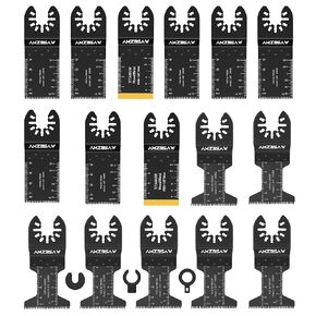 16 PCS Oscillating Tool Blades, Titanium and High Carbon Steel Oscillating Saw Blades for Metal Hard Wood and Plastic, Multi Tool Blades Kits for Oscillating Tool Accessories