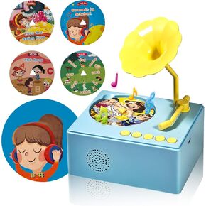Kids Gramophone with 96 Learning Cards, Toddler Gramophone Music Toy, Kids Phonograph Toddler Record Player, Kids Gramophone, Children's Phonograph Story Music Player Gift Boys Girls (Pink)