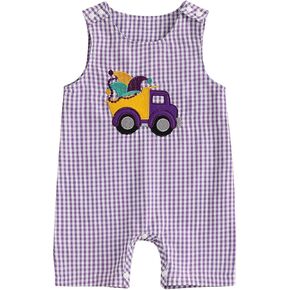 Baby Boy Girl Mardi Gras Outfit Plaid Puppy Sleeveless Jumpsuit Romper Infant Girl Bodysuit Summer Baby Clothes Unisex