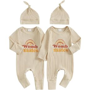 Newborn Twin Matching One Piece Outfit Baby Boy Girl Long Sleeve Knitted Jumpsuit With Hat Spring Clothes Set