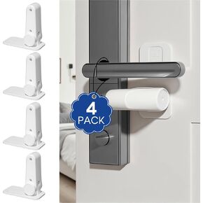 Childproof Door Lever Lock - 4 Pack Door Handle Baby Proof with 3M Adhesive, No Drilling Required, Easy One-Hand Operation for Adults