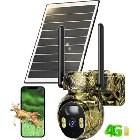 LIWAN 4G LTE Cellular Trail Camera, Game Camera Built-in SIM Card with Solar Panel, 360° View Live, 2K Color Night Vision, Motion Activated, Remote Phone Access, No Wi-Fi, Unlimited Data Plan