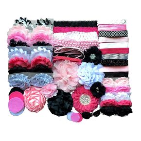 Baby Shower Headband Kit DIY Headband Kit makes over 30 Headbands - Pink and Black