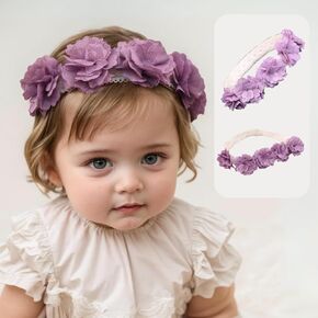 Cute Lace Flower Baby Girls Headband Elastic Floral Head Wrap Baby BirthdayTurban Hairband for Newborn Infant Toddler Kids (Green A, Adjustable)
