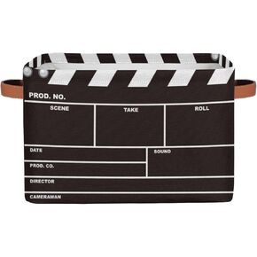Movie Clapper Board Large Storage Bin Collapsible Storage Basket with Handles, Laundry Basket Hamper Organizer Foldable Storage Box for Toys Bedroom Kids Room