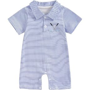 Baby Boy Golf Outfit Short Sleeve Golf Club Embroidery Polo Romper Lapel Button Striped Bodysuit Jumpsuit Clothes