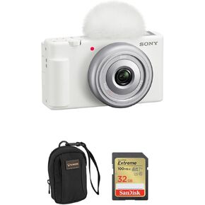 Sony ZV-1F Vlogging Camera, White Bundle with 32GB SD Card, Camera Bag