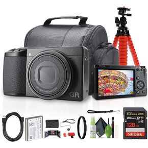 Ricoh GR IIIx Compact Portable Digital Camera (15286) + 64GB Memory Card + Camera Bag + Flexible Tripod + Cleaning Kit + Card Wallet + Card Reader + Lens Cap