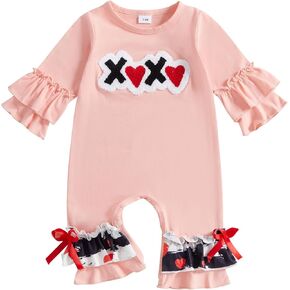 Newborn Baby Girl Valentine's Day Outfit Heart Print Long Sleeve Romper One Piece Jumpsuit Infant Fall Clothes
