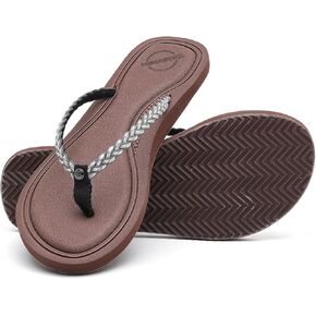 Saidoteto Women's Glittery Yoga Mat Flip Flops - Casual Slim T-Strap Thong Sandals, Braided Slip-On Beach Summer Shoes