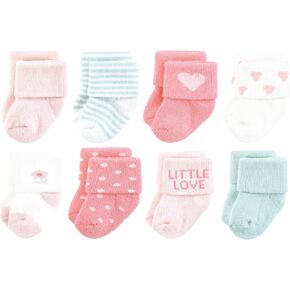 Hudson Baby Baby Infant Girl Cotton Rich Newborn and Terry Socks, Little Love, 0-6 Months, Pink