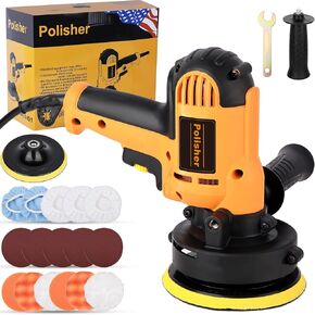 Buffer Polisher, 5 Inch Dual Action Polisher, Stepless Speed Regulation 600-3700 RPM, Handheld Brushed Disc Polisher 24-Piece Set for Car, Boat Sanding, Polishing, Waxing
