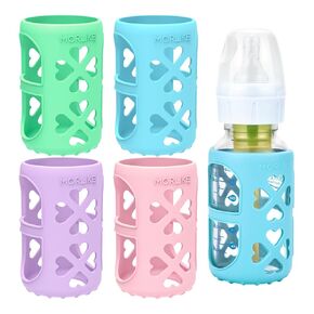 MORLIKE 4 Pack Silicone Sleeves Fit for 8 oz/250 mL Dr. Brown's Natural Narrow Glass Baby Bottle, 100% Silicone Covers Protect Baby Bottle, Easy to Grip Baby Bottle Holders for SB81003-P4, SB82023-P2