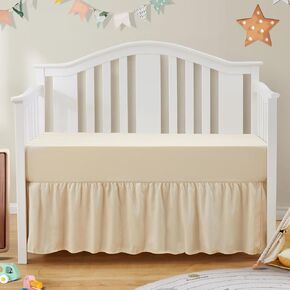 SiinvdaBZX 2-Piece Set Ruffled Crib Skirt & Microfiber Fitted Crib Sheet, Fit for Baby Standard Crib & Nursery Toddler Bedding, Ivory White 52"x28" + Adjustable Elastic 14" Drop