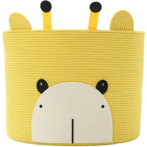 Bear Basket, Animal Basket, Large Cotton Rope Basket, Large Storage Basket, Woven Laundry Hamper, Cloth Storage Bin, for Clothes in Bedroom, Yellow Giraffe, 18"x15"