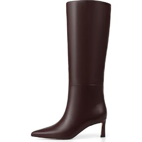 Uacllcau Knee High Boots for Women Pointed Toe Kitten Heel Tall Boots Womens Fashion Slip On Wide Calf Boots Heel Dress Stiletto Long Boots