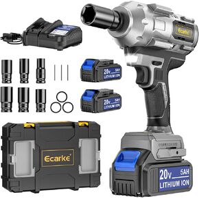 Ecarke Cordless Impact Wrench 1/2 inch for Dewalt Battery, 900FT-LBS (1200N.m) Brushless Electric Impact Gun Includes LED Work Light, 2100RPM High Torque Impact Driver, Bare 2 * 5AH battery