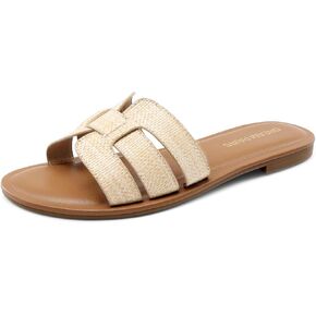 DREAM PAIRS Women's Dressy Slide Sandals Slip-on Open Round Toe Flat Sandals Fashion Casual Comfortable Summer Beach Walking Slides
