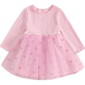 Infant Baby Girl Dress Long Sleeve Tulle Dress Toddler Tutu Dress Heart Mesh Princess Dress Sundress