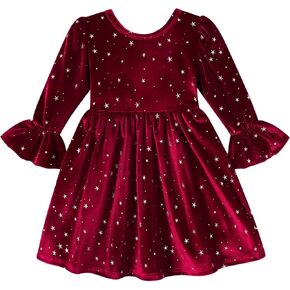 YOUNGER TREE Toddler Girl Fall Dress Winter Clothes Long Sleeve Velvet Star Dresses Holiday Party Outfits