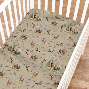 Vintage Deer Hunting Fitted Baby Crib Sheet for Boys 52"x28" Turkey Hunting Crib Mattress Cover Wild Animals Hunter Soft BAB Sheet for Standard Crib and Toddler Mattresses