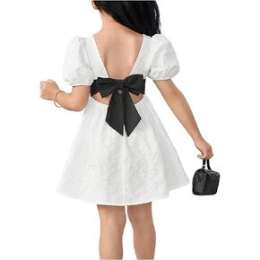 SOLY HUX Toddler Girl's Cute Short Sleeve Flowy Dress Bowknot Birthday Party Short Dresses