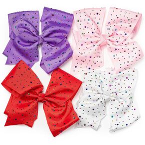 Large Hair Bows - Set of 4 Unique Hand Made with Jewels - Solid Color - Alligator Clip - Sparkle Theme - Girls Toddlers Adult