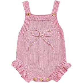 Newborn Baby Girl Clothes Bow Embroidery Romper Sleeveless Knit Romper Jumpsuit Sweater Bodysuit One-Piece Outfit