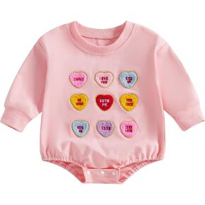 Valentines Day Baby Girl Outfit Heart Long Sleeve Bubble Sweatshirt Romper Newborn Girls Fall Winter Clothes
