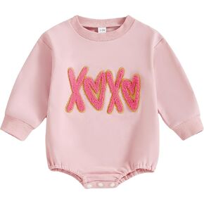 Valentines Day Baby Girl Outfit Heart Long Sleeve Bubble Sweatshirt Romper Newborn Girls Fall Winter Clothes