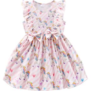 Toddler Baby Girls Summer Dress Ruffle Sleeveless Casual Dinosaul Dresses Toddler Sundress for Birtrhday Tea Party