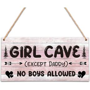 Pink Nursery Decor For Girls, 5"x10" Girl Cave Wood Sign, Woodland Baby Playroom Wall Decor, Pink Room Decor, Gift for Baby Shower, Toddler Kids Bedroom Living Room Hanging Sign -A07