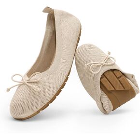 DREAM PAIRS Women's Round Toe Foldable Portable Knit Ballet Flats Comfortable Dressy Flats for Work Office Dress Shoes Business Casual