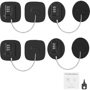 Refrigerator Lock,Combination Child Safety Cabinet Locks,Heavy Duty Baby Proof Fridge Lock for Drawers,Closets,Windows,Doors-4Pcs(Black)