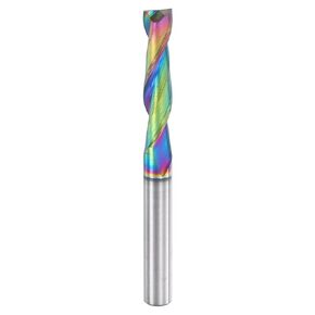 HARFINGTON Spiral Router Bit, 7/32" Cut Dia. Up Cut 2-Flute Solid Carbide End Mill with 1/4" Shank for CNC Wood Carving Engraving, 1" Cut Length, Diamond-Like Carbon Coated