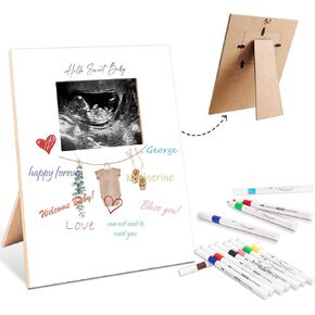 Onesie Baby Shower Sign Frame, Baby Shower Guest Book Alternatives, Gender Reveal Decorations, Baby Shower Decor, Baby Reveal Gifts For Expecting Mom, Baby Picture Frame With 12 Markers,A5