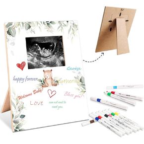 Bear Baby Shower Sign Frame, Baby Shower Guest Book Alternatives, Gender Reveal Decorations, Baby Shower Decor, Baby Reveal Gifts For Expecting Mom, Baby Picture Frame With 12 Markers,A10