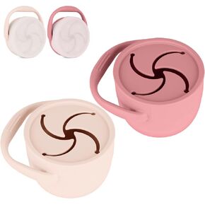 Silicone Snack Cups for Toddlers, Snack Containers with Lids, Foldable Baby Food Catcher with Holders and Dustproof Lid, 2 Pack (Color 3)
