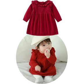 Baby Girls' Long Sleeve Girl Dress and Rompers Ribbed Knit Sweater Dresses Fall Winter