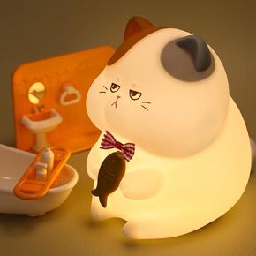 Gluttonous Cat Night Light,Cute Silicone Night Light,3 Levels of Brightness, 6 Colors Kawaii Touch Light,30 Minutes timed to Turn Off The Light,Suitable for Bedroom,Girl & boy,Toddler Gifts
