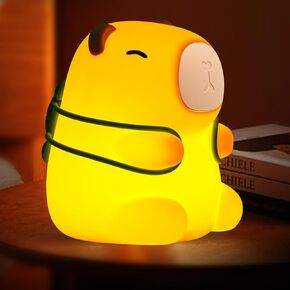 Capybara Night Light for Kids,Cute Squishy Silicone Nursery Nightlight Kawaii Animal Bedside Lamp with 7 Colors 3 Levels Dimmable Tap Control Rechargeable Animal Toddler Nightlights for Kids