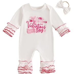 Sasaerucure Newborn Baby Girl Valentine Jumpsuit Romper with Headband Infant Girl Valentine Outfit Clothes