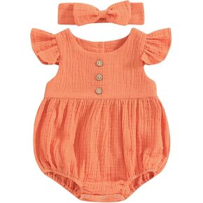 FIOMVA Baby Girl Outfits Newborn Cotton Linen Romper Toddler Summer Onesie Clothes Vintage Infant Ruffle Bodysuit